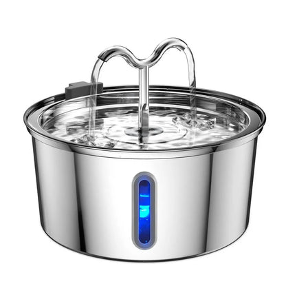 Stainless steel round pet water dispenser with 4L capacity and multiple outlet options