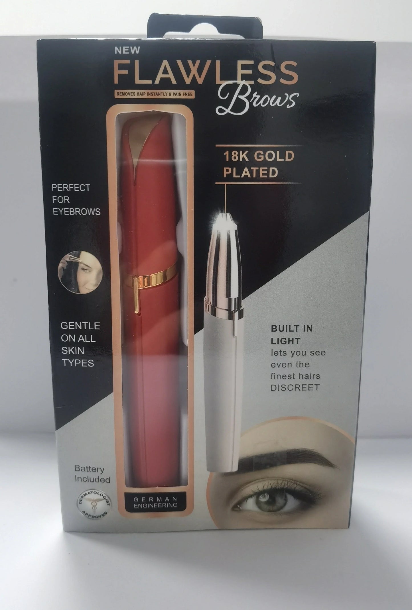 Mini electric eyebrow trimmer with LED light and gold plated head