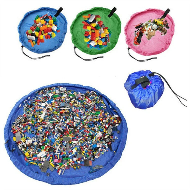 A large, waterproof travel picnic mat made of durable nylon with convenient toy storage bags for outdoor adventures.