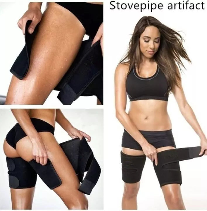 Black neoprene sports leggings with running protective strap for sweat protection