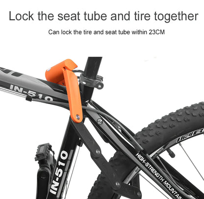 INBIKE mountain bike lock with orange ABS rubber coating showing 12-ton hydraulic resistance rating