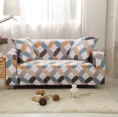Stretch sofa cover in polyester spandex with elastic fit for 1 to 4 seater sofas, machine washable