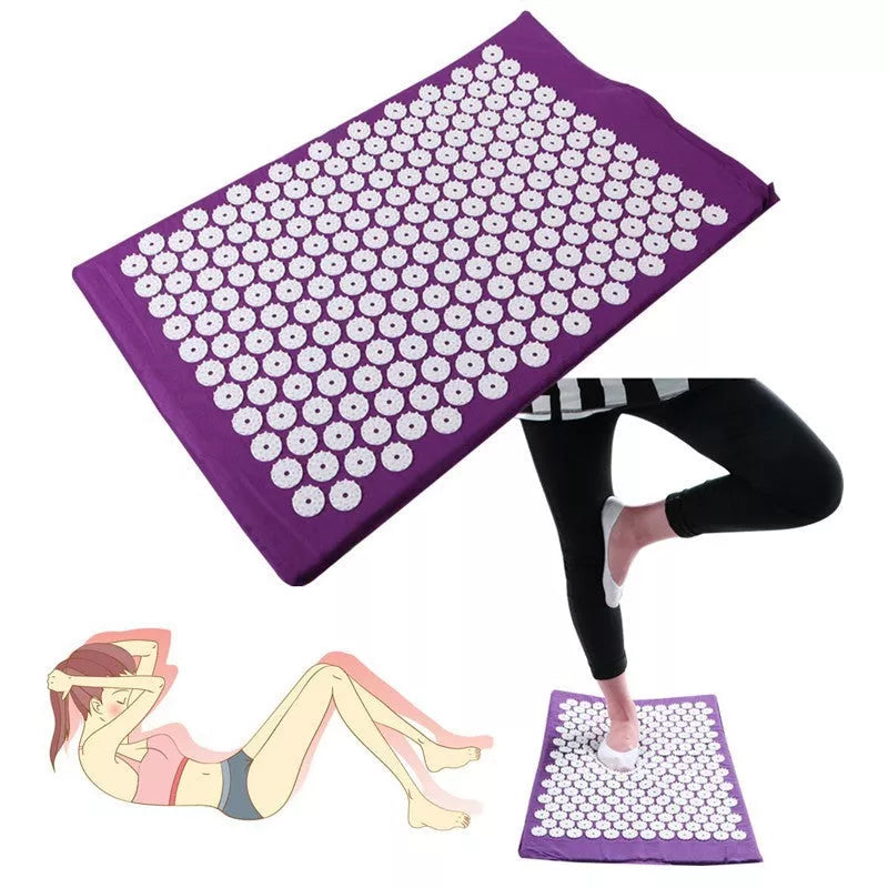 Acupuncture yoga cushion and pillow set with 210 pins for muscle relief, available in multiple colors.