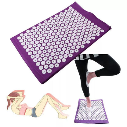 Acupuncture yoga cushion and pillow set with 210 pins for muscle relief, available in multiple colors.