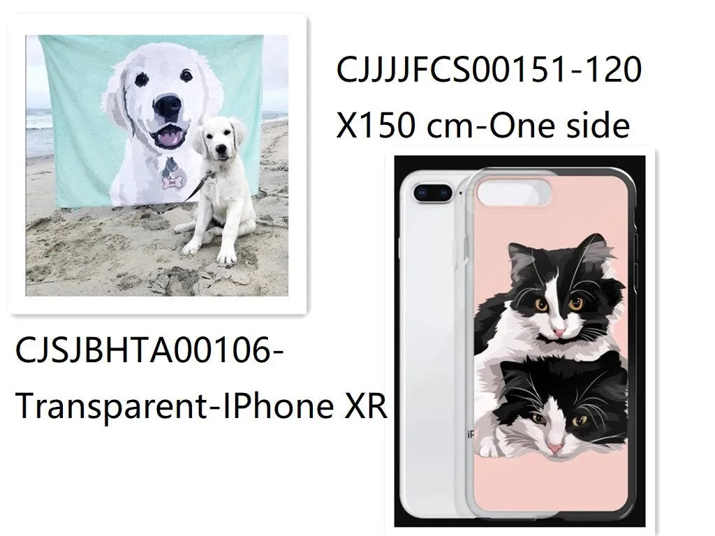 Custom flannel blanket with personalised design beside matching transparent TPU phone case