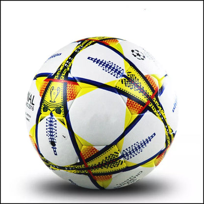 UEFA Champions League football in multi-color options, sizes quasi No. 4 and 5, with PU leather and butyl liner