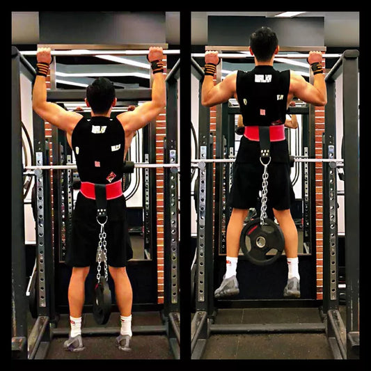 Leather weight lifting belt with chain ring for power training in various colors