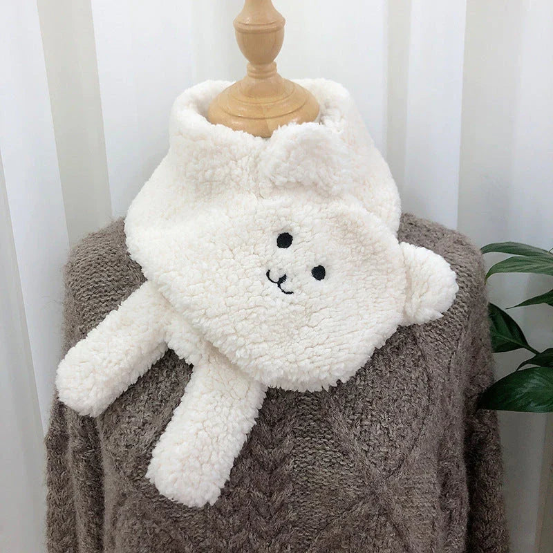 Cozy winter scarf with adorable bear design, made from premium lamb wool for soft, warm, and stylish winter accessory