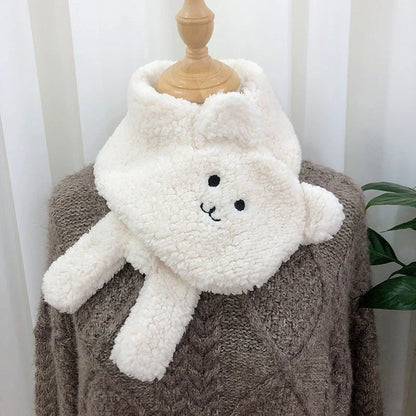 Cozy winter scarf with adorable bear design, made from premium lamb wool for soft, warm, and stylish winter accessory