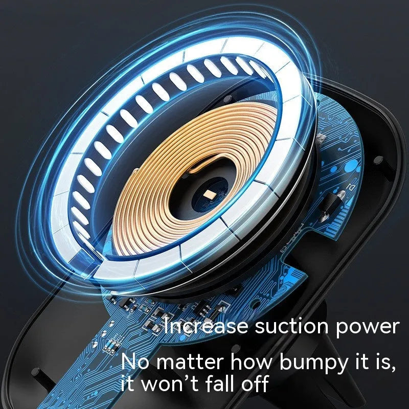 Magnetic car wireless charger with air vent clip and dashboard mount in black or white