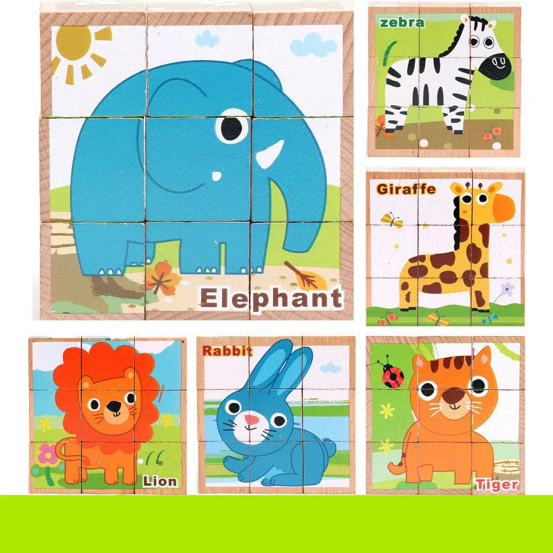 Premium 3D wooden puzzle cubes with vibrant patterns for educational and cognitive development in children