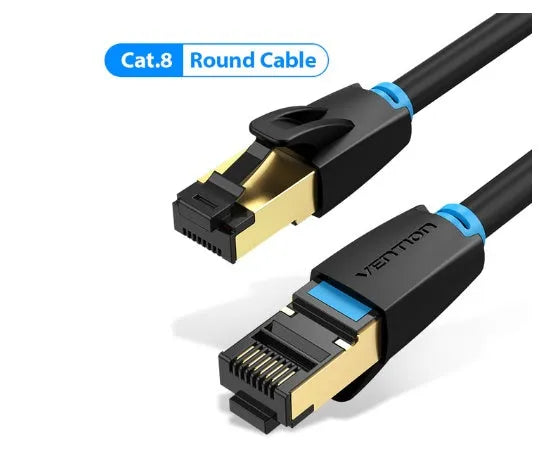 Cat8 flat and round shielded Ethernet cable with RJ45 connectors for 10G network speed