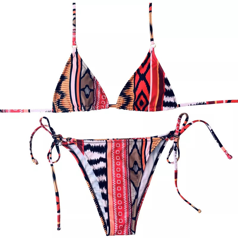 Women's printed halter bandage bikini with chest pad in various sizes