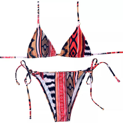 Women's printed halter bandage bikini with chest pad in various sizes