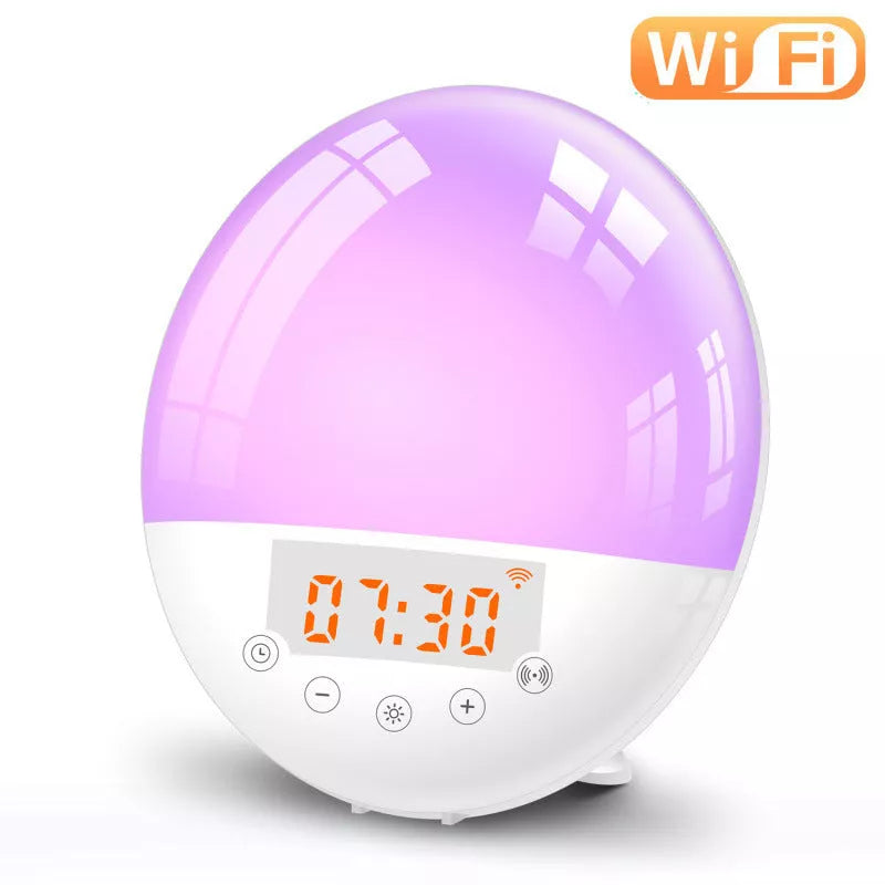 WiFi Voice Control Smart Alarm Clock with Sunrise Wake-up Light and LED Mood Lighting