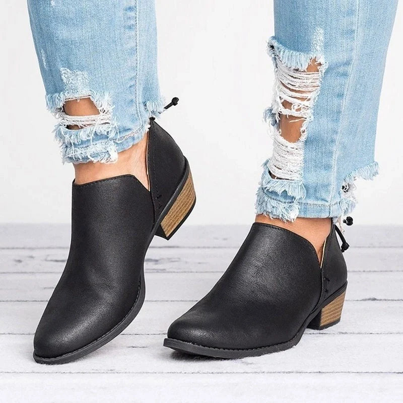 Stylish women's retro high heel ankle boots for autumn in pink, black, and beige