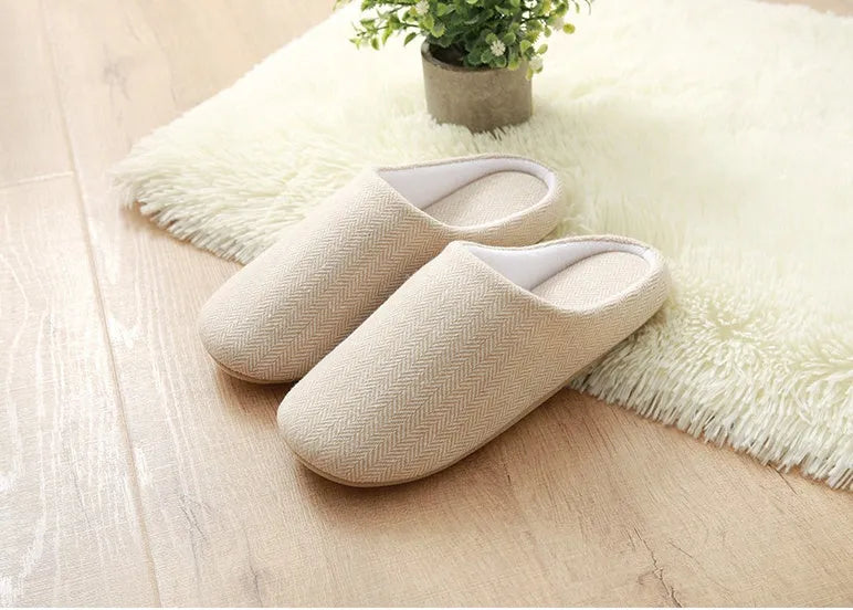 Men's black cotton indoor home slippers with soft anti-skid sole, 260mm to 290mm lengths