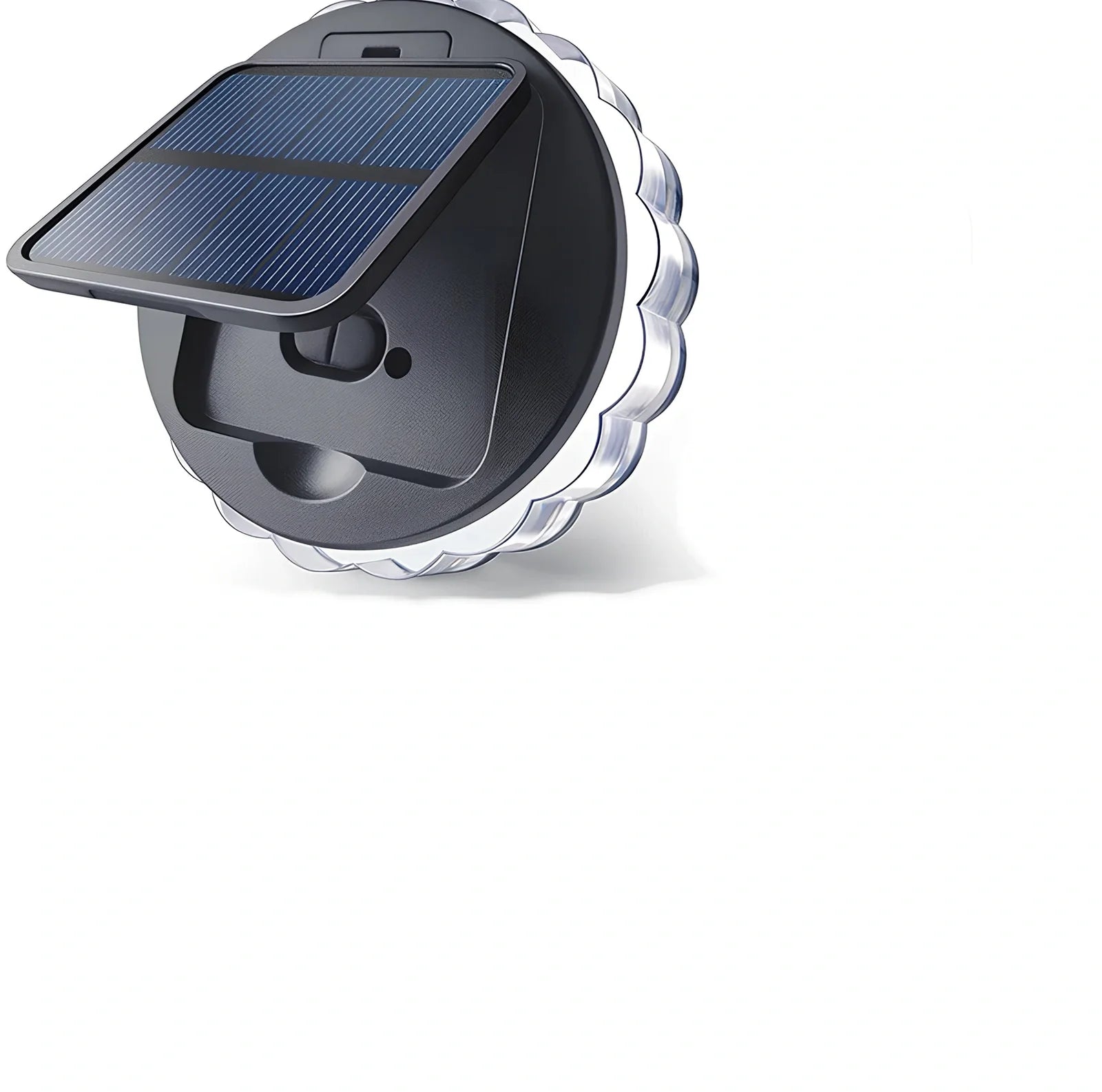 Round solar garden wall light with 9 LED lights mounted on wooden fence