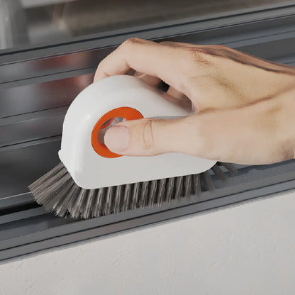 Groove cleaning brush with grey handle and pig bristle head for window track and kitchen cleaning