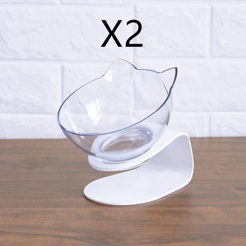 Elevated tilted double pet bowl with transparent design and adjustable stand