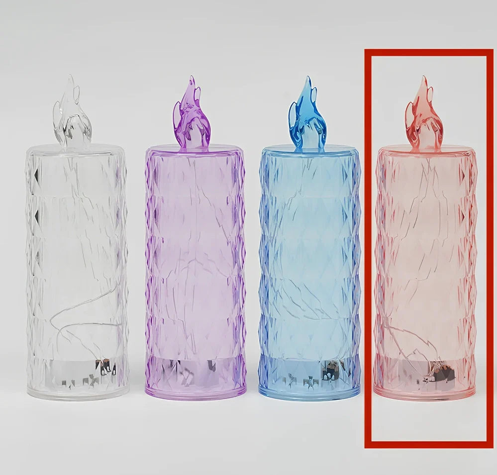 LED electronic candle light in transparent colour with diamond pattern, 15cm height