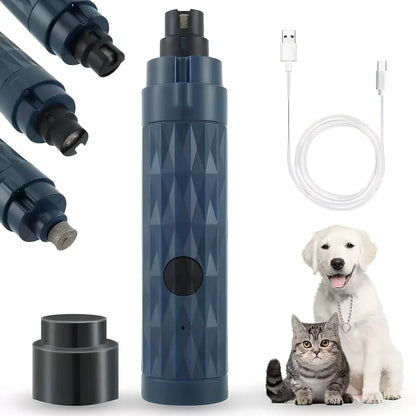 Blue electric pet nail polisher with LED light showing ergonomic grip and grinding head