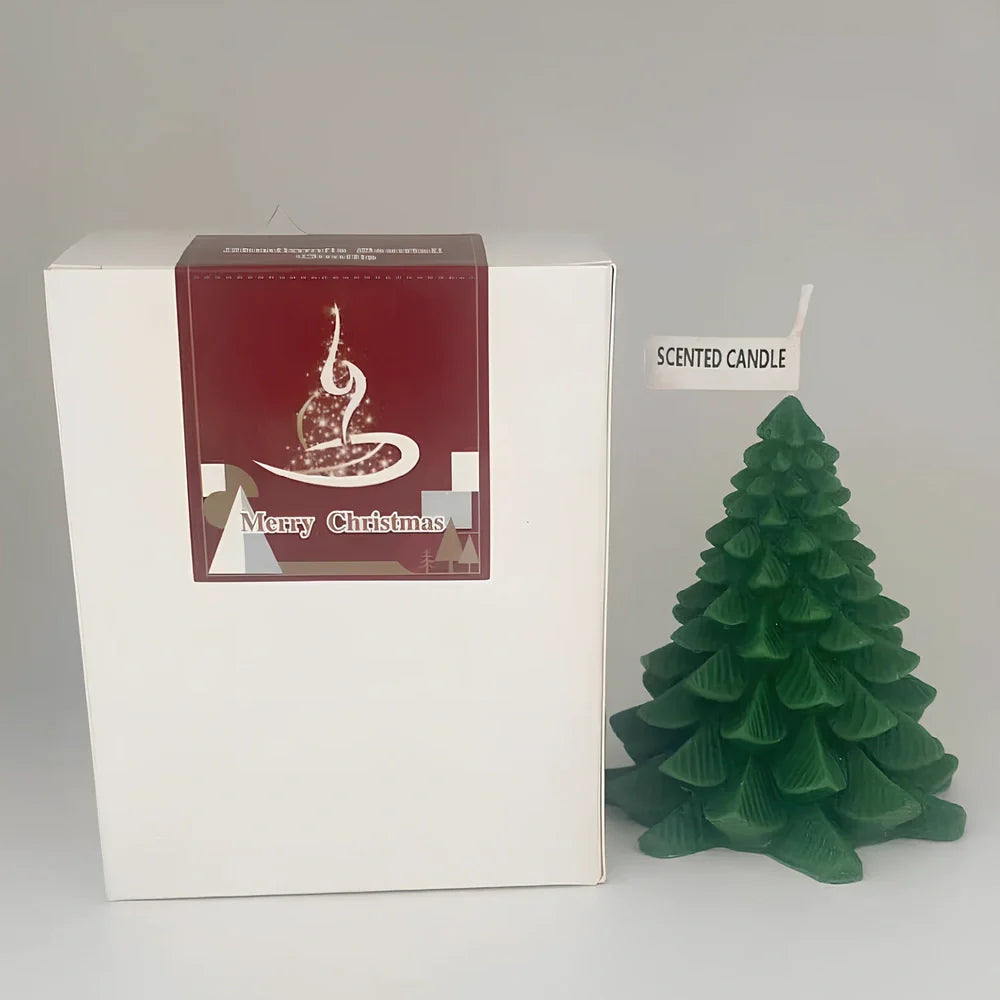 Christmas tree scented soy wax candle with lead-free cotton wick in cylindrical shape, multiple size options available