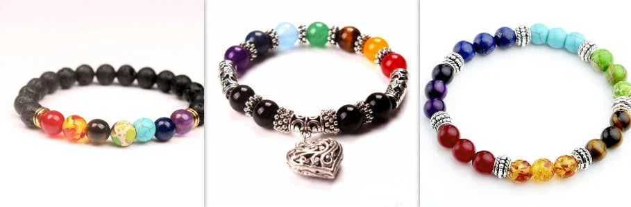 Handcrafted black lava beaded bracelet with seven chakra stones for healing and balance
