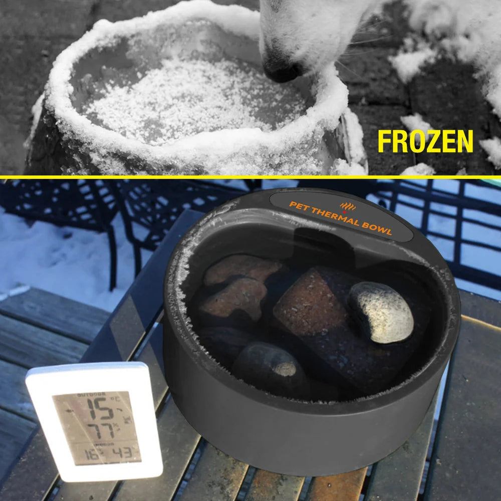 Black pet heating bowl with 35W temperature maintenance and 2.2L capacity