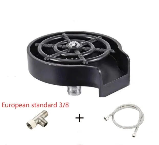 Stainless steel automatic glass washer with black ABS base and copper hose for high-pressure cleaning