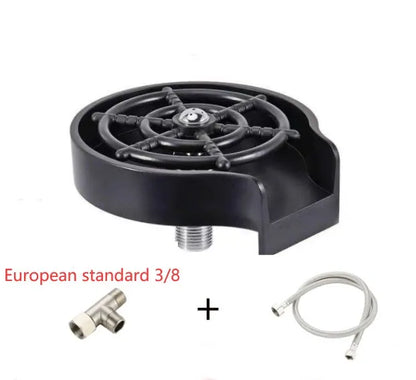 Stainless steel automatic glass washer with black ABS base and copper hose for high-pressure cleaning