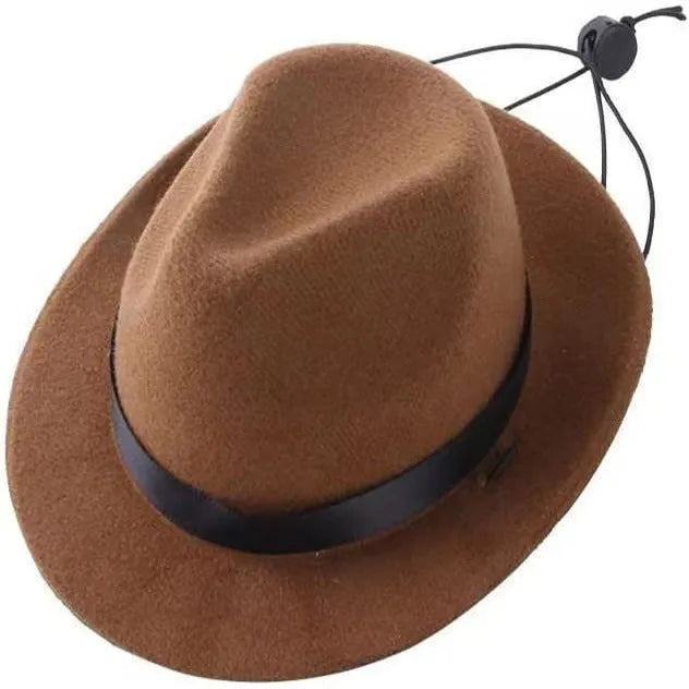 Mini pet hat for small dogs and cats in wool-felt fabric, S size 155cm diameter, available in black, brown, pink, and red.