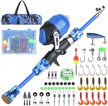 Kids and teens telescopic fishing rod set with non-slip grip and portable bag