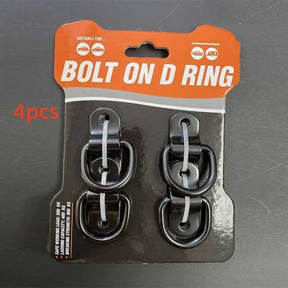 Black galvanised carbon steel truck floor hook with a pull ring for securing cargo straps.