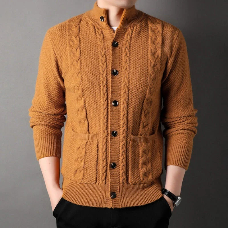 Stylish men's jacquard cardigan with pockets for a modern look