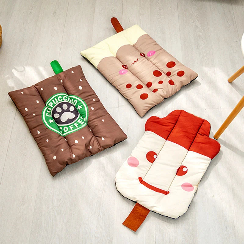 Ice Silk Pet Cooling Mat in various summer fruit designs, perfect for keeping your pet cool and comfortable during the summer.