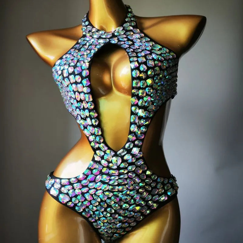 Mesh diamond pattern one-piece swimsuit in nylon with polyester lining