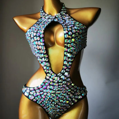 Mesh diamond pattern one-piece swimsuit in nylon with polyester lining