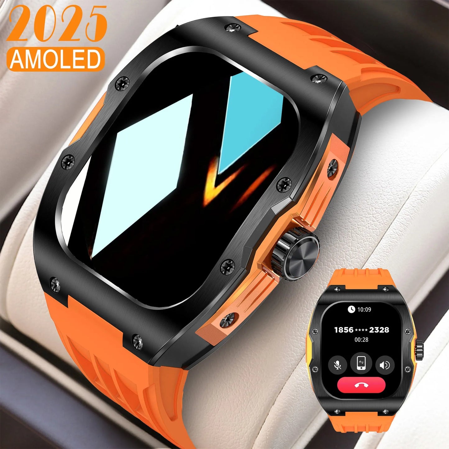 Smart watch with AMOLED screen and Bluetooth calling function in black blue tape colour option