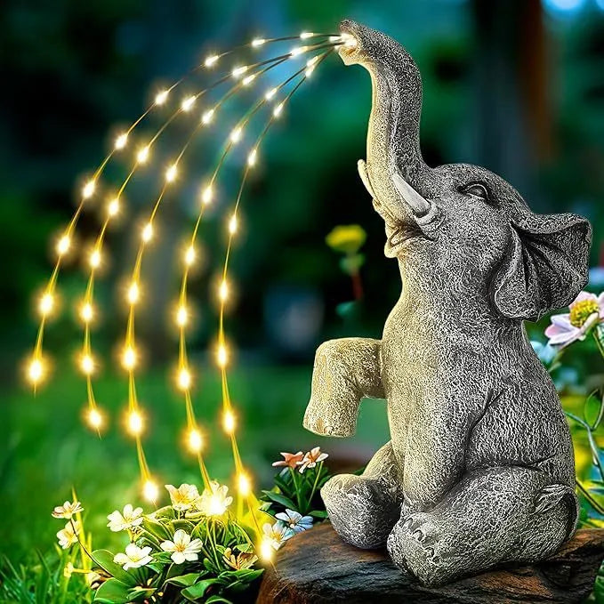 Resin elephant garden sculpture with LED lighting, 45cm tall with weatherproof IP65 rating