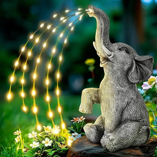 Resin elephant garden sculpture with LED lighting, 45cm tall with weatherproof IP65 rating