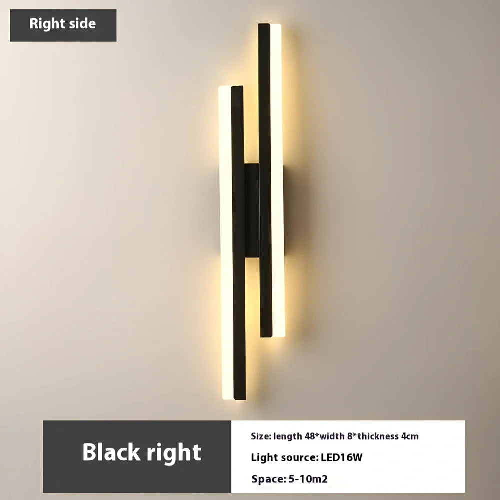 Scandinavian minimalist LED indoor wall light in 50cm black finish with tricolour acrylic shade, 220V powered for home use