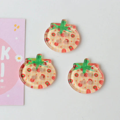 Tomato pattern buttons in five colours including cherry tomato printing and red plaid designs