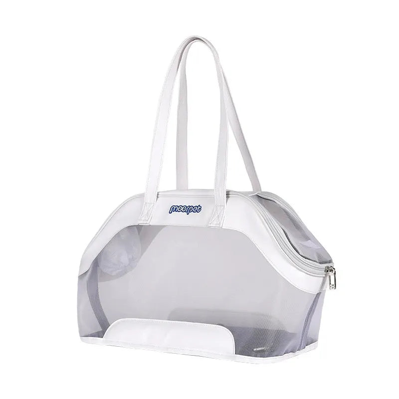 Leather cat outing carry bag in beige with 25-litre capacity for small pets.