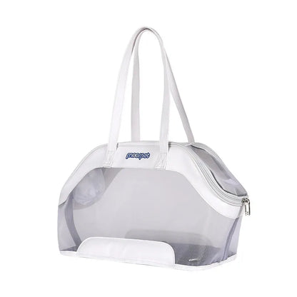 Leather cat outing carry bag in beige with 25-litre capacity for small pets.