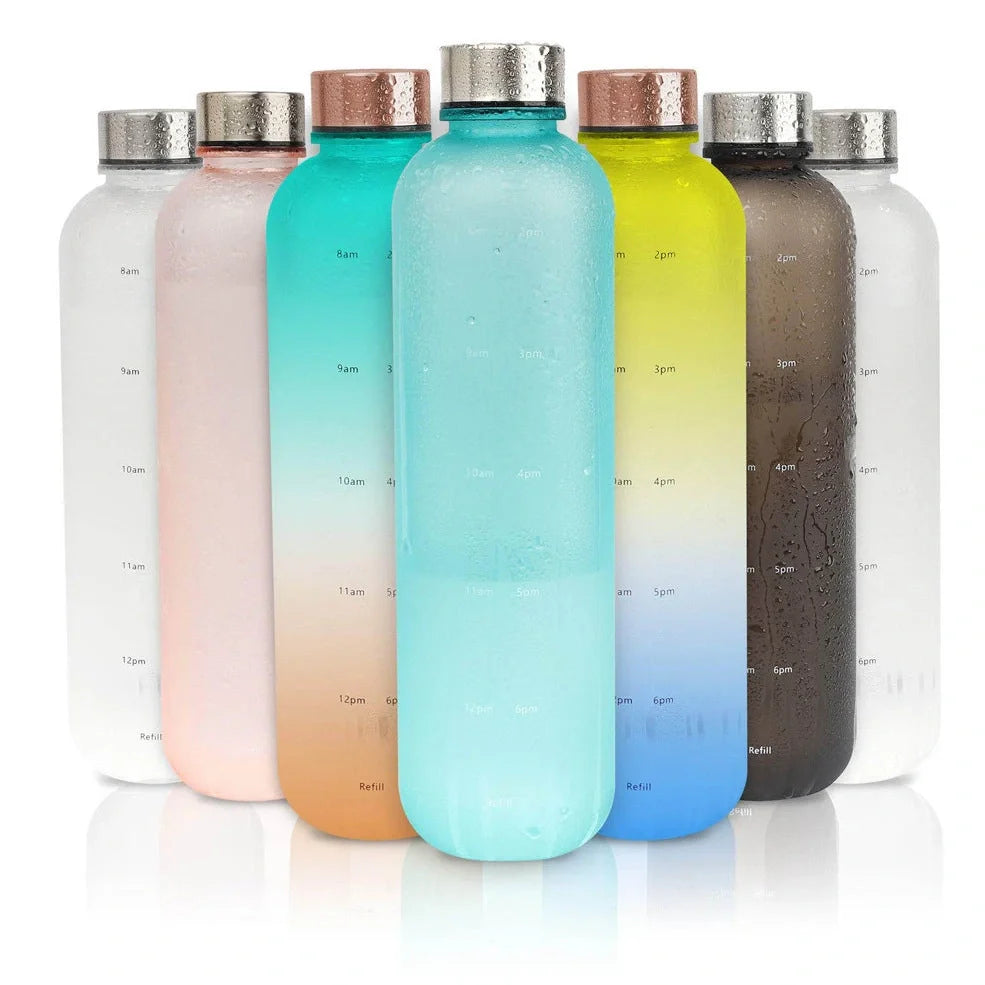 1-litre Tritan sports water bottle with frosted gradient finish and integrated handle in blue powder gradient colour