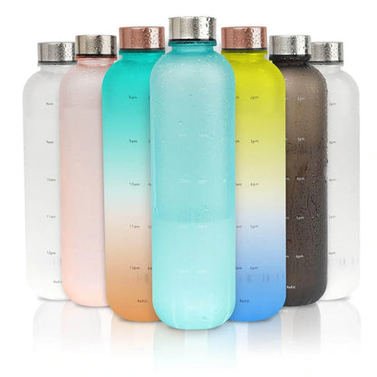 1-litre Tritan sports water bottle with frosted gradient finish and integrated handle in blue powder gradient colour