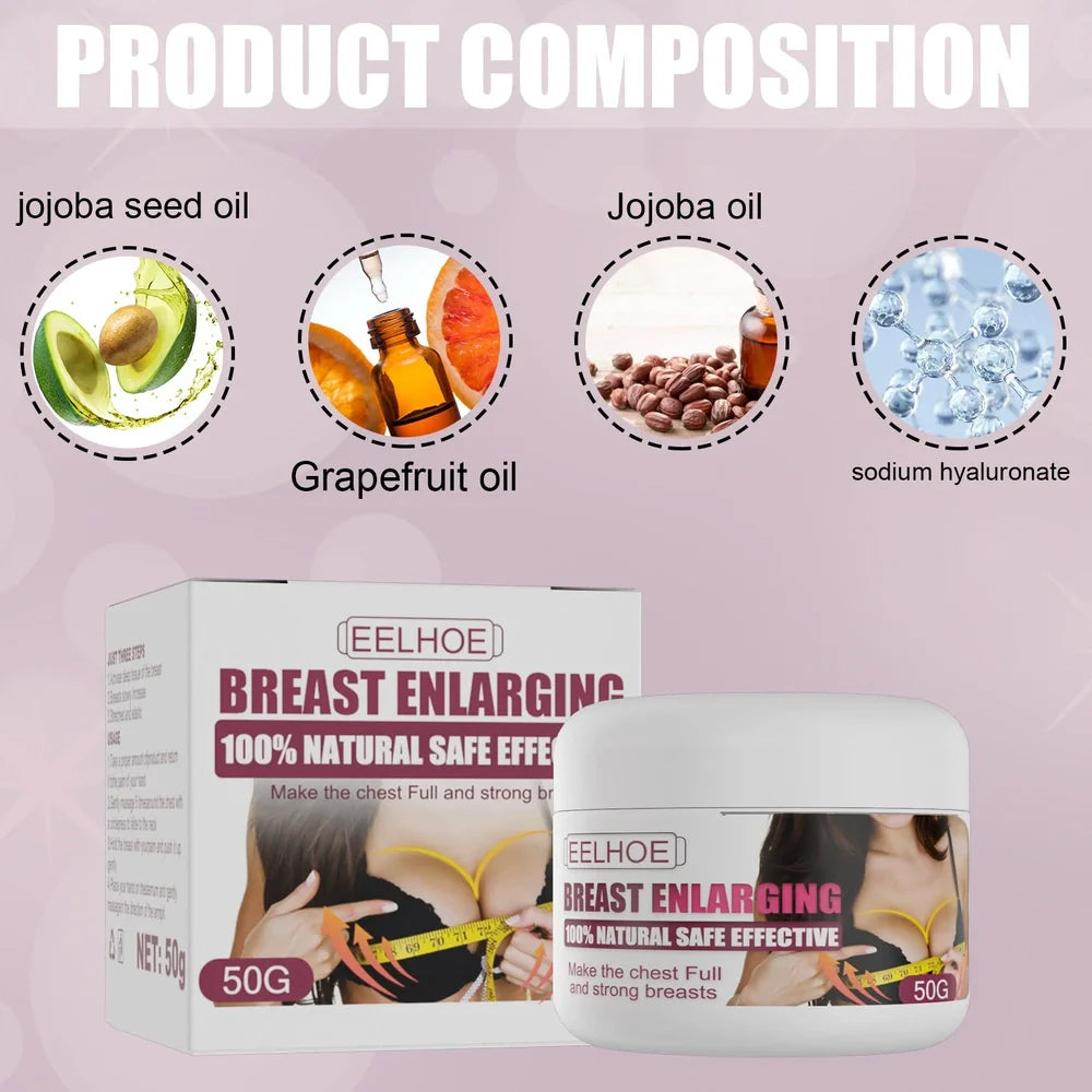 White breast firming cream in 5x4.2cm container with 50g net content for lifting treatment