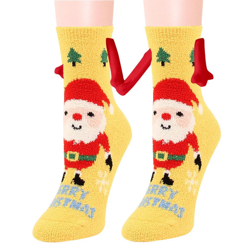 Christmas couple socks with magnetic connection feature and 3D animal patterns
