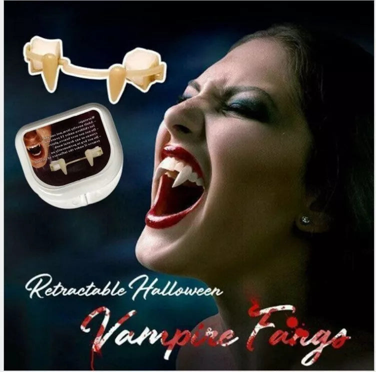 Retractable vampire fangs for Halloween and cosplay costumes, measuring 7.8*8*2.9CM
